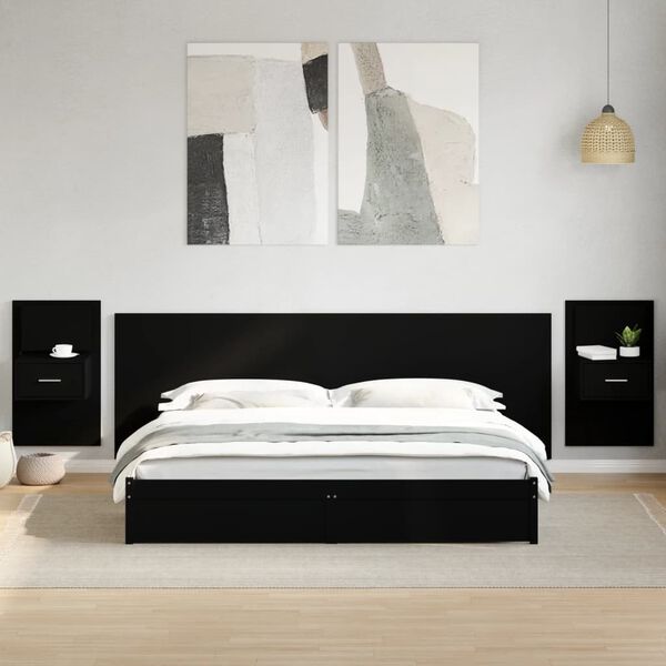 vidaXL Bed Headboard with Cabinets Black 240 cm Engineered Wood