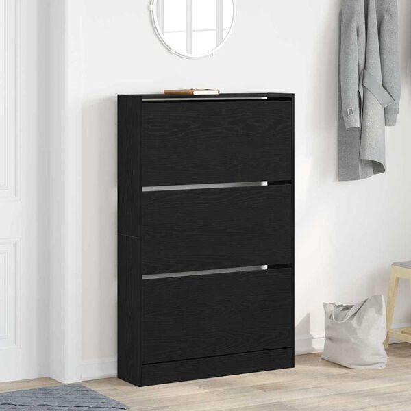 vidaXL Shoe Cabinet Black Oak 80 x 21 x 125.5 cm Engineered Wood
