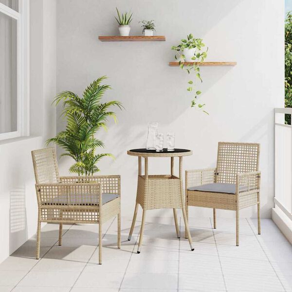vidaXL Garden Dining Set 3 pcs Beige Poly rattan