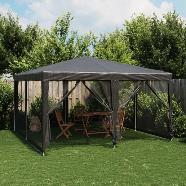 vidaXL Party Tent with 8 Mesh Sidewalls Anthracite 4x4 m HDPE