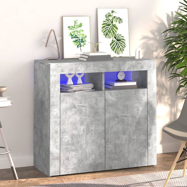 vidaXL Sideboard with LED Lights Concrete Grey 80x35x75 cm