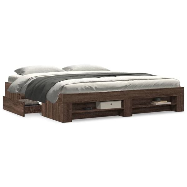 vidaXL Bed Frame without Mattress Brown Oak 180x200 cm Super King Engineered Wood