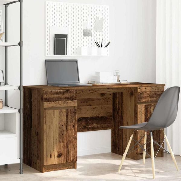 vidaXL Desk with Drawer Old wood 140 x 49 x 76 cm Engineered wood