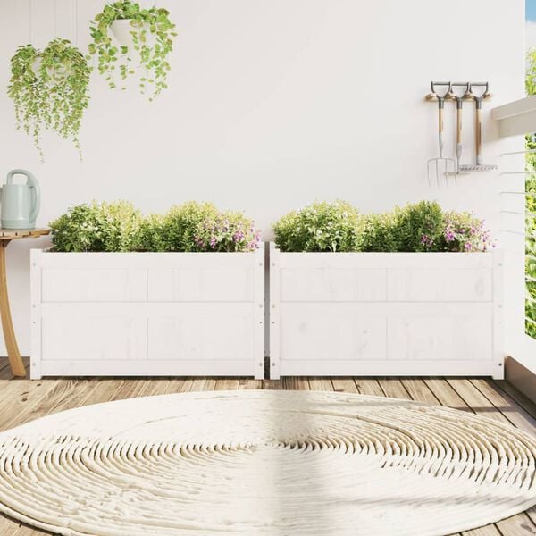 vidaXL Garden Planters 2 pcs White Solid Wood Pine