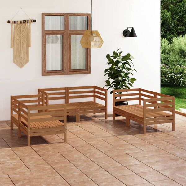 vidaXL 6 Piece Garden Lounge Set Honey Brown Solid Pinewood