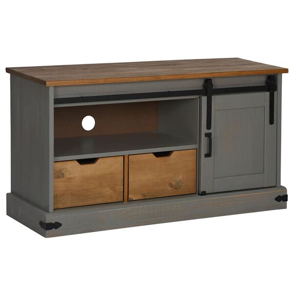 vidaXL TV Cabinet HALDEN with Sliding Door Grey 110x40x60 cm Solid Wood