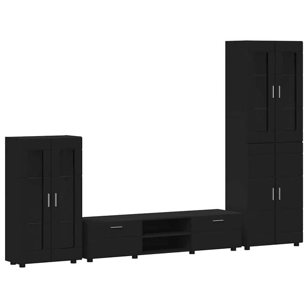 vidaXL TV Cabinet Set with Drawer FLORIN Black Engineered Wood