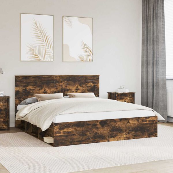 vidaXL Bed Frame Smoked Oak 180 x 200 cm Solid Pine Wood