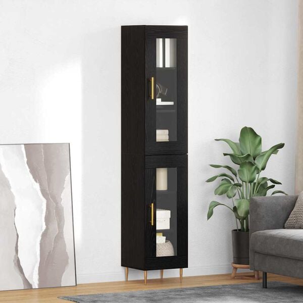 vidaXL Highboard 2 pcs Black Oak Glass