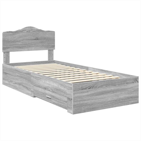 vidaXL Bed Frame with Drawer Grey Sonoma 90 x 200 cm Engineered Wood
