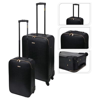 ProWorld 2 Piece Suitcase Set Croco Design Black
