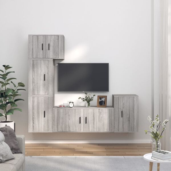 vidaXL 5 Piece TV Cabinet Set Grey Sonoma Engineered Wood