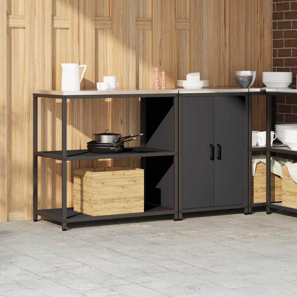 vidaXL Kitchen Storage Set with Shelf 2 pcs Black Cold-rolled Steel
