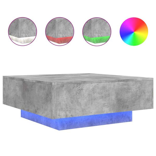 vidaXL Coffee Table with LED Lights Concrete Grey 80x80x31 cm