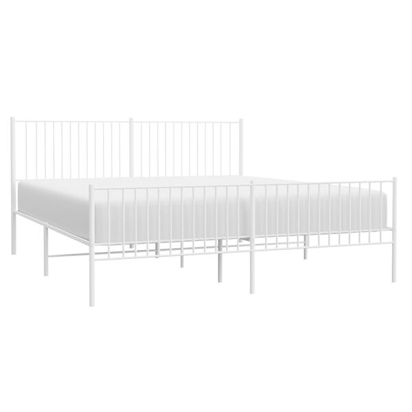 vidaXL Metal Bed Frame without Mattress with Footboard White 200x200cm