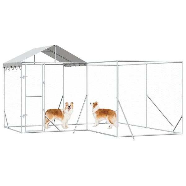 vidaXL Outdoor Dog Kennel with Roof Silver 4x4x2.5 m Galvanised Steel