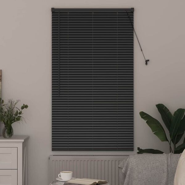 vidaXL Window Blind with Curtains Manual Black Aluminium