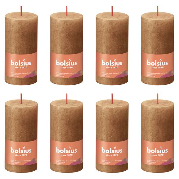 Bolsius Rustic Pillar Candles Shine 8 pcs 100x50 mm Spice Brown