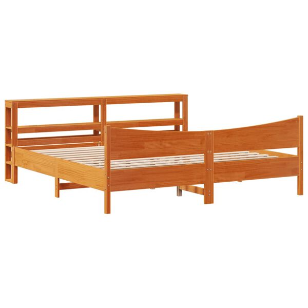 vidaXL Bed Frame with Headboard Wax Brown 200x200 cm Solid Wood Pine