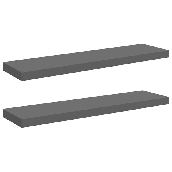 vidaXL Floating Wall Shelves 2 pcs High Gloss Grey 90x23.5x3.8 cm MDF