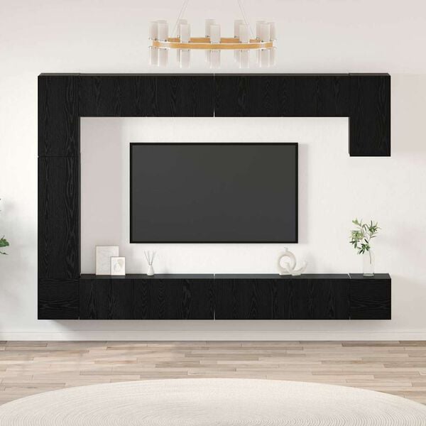 vidaXL TV Cabinet Set Wall-mounted 9 pcs Black Oak Engineered Wood