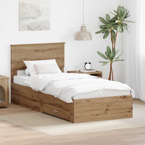 vidaXL Bed Frame with Drawer Artisan Oak 90 x 190 cm Engineered Wood