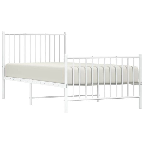 vidaXL Metal Bed Frame without Mattress with Footboard White 90x190cm