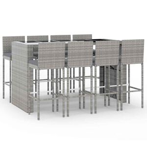 vidaXL 9 Piece Garden Bar Set with Cushions Grey Poly Rattan