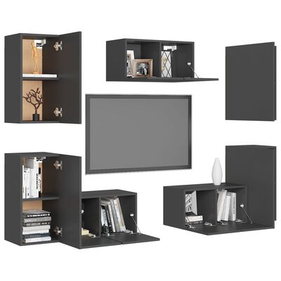 vidaXL 7 Piece TV Cabinet Set Grey Engineered Wood