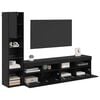 vidaXL TV Wall Unit with LED 4 pcs Black Oak Engineered Wood