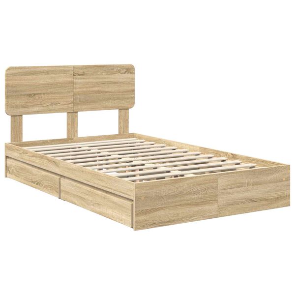 vidaXL Storage Bed with Drawer Sonoma Oak 135 x 190 cm Engineered Wood