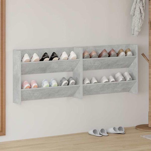vidaXL Wall Shoe Cabinets 2 pcs Concrete Grey 80x18x60 cm Engineered Wood