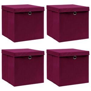 vidaXL Storage Box | Set of 4 | Dark Red | Non-woven fabric (100% polyester)