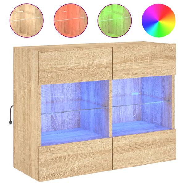 vidaXL TV Wall Cabinet with LED Lights Sonoma Oak 78.5x30x60.5 cm