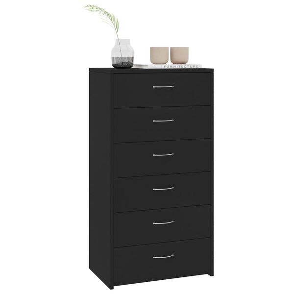 vidaXL Sideboard with 6 Drawers Black 50x34x96 cm Engineered Wood