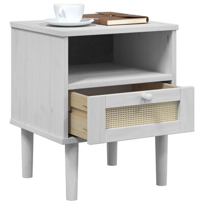 vidaXL Bedside Cabinet SENJA Rattan Look White 40x35x48 cm Solid Wood Pine