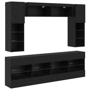 vidaXL TV Wall Cabinet Set with LED 6 pcs Black Oak Engineered Wood
