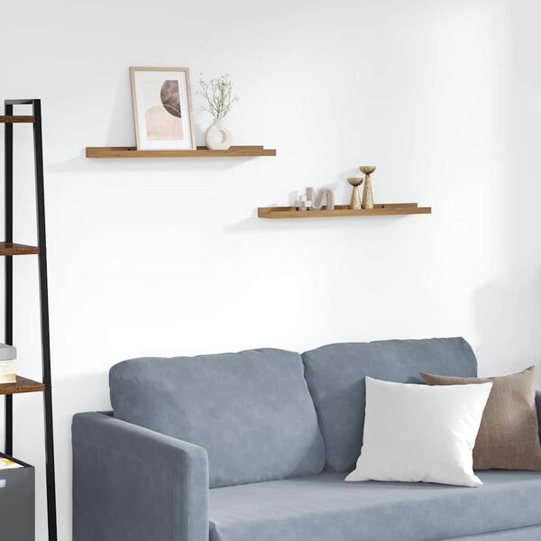 vidaXL Wall Shelf with Shelf 2 pcs Brown 60 x 9 x 3 cm Engineered Wood