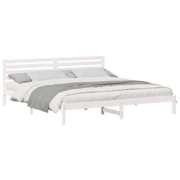 vidaXL Bed Frame with Headboard White 180 x 210 cm Solid Pine Wood
