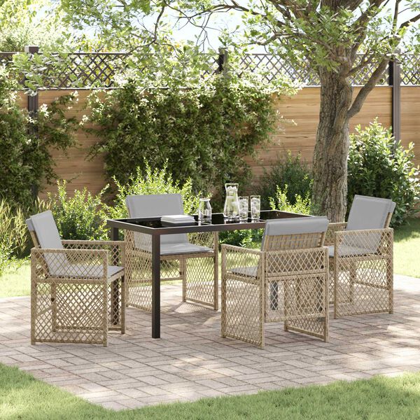vidaXL Garden Dining Set 5 pcs Beige Poly Rattan