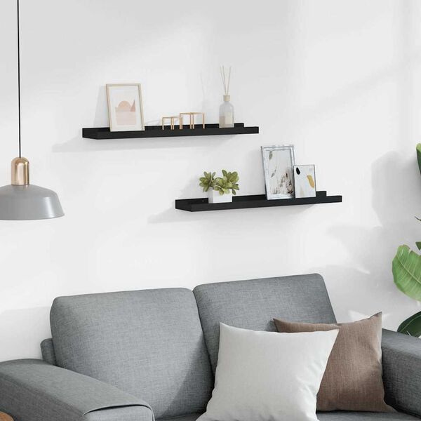 vidaXL Picture Frame Ledge Shelves 2 pcs Black 60x9x3 cm MDF