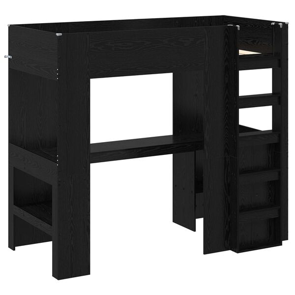 vidaXL Loft Bed Frame with Desk Black Oak 80 x 200 cm Engineered Wood