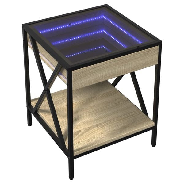 vidaXL Coffee Table with Infinity LED Sonoma Oak 40x40x49 cm