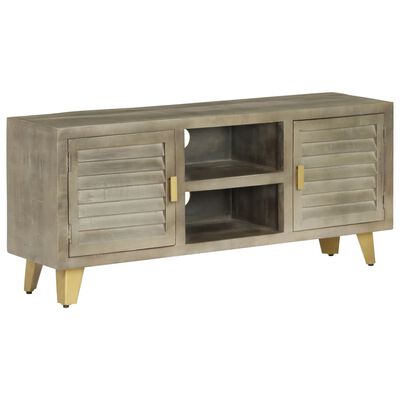 vidaXL TV Cabinet Solid Mango Wood Grey with Brass 110x30x48 cm