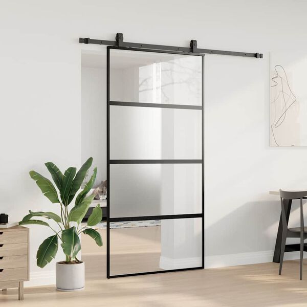 vidaXL Sliding Door with Hardware Set Black 102.5x205 cm Tempered Glass