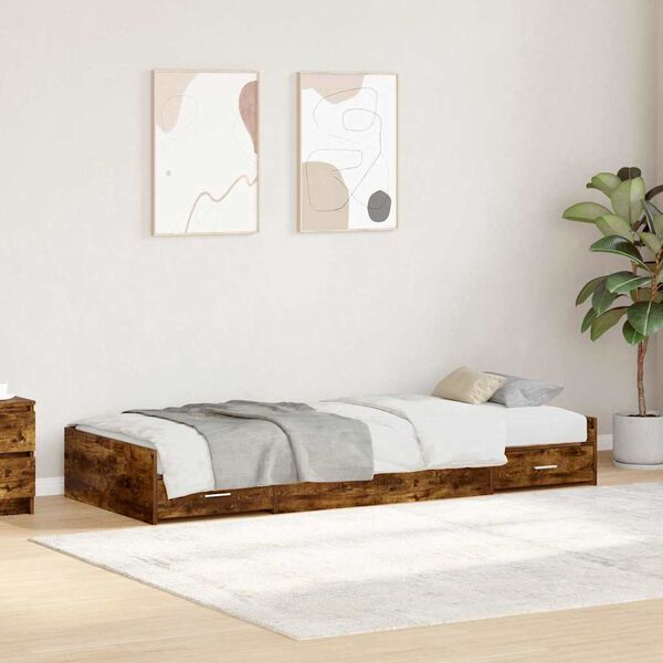 vidaXL Bed Frame with Headboard Smoked Oak 80 x 200 cm Engineered Wood