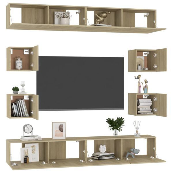 vidaXL 8 Piece TV Cabinet Set Sonoma Oak Engineered Wood