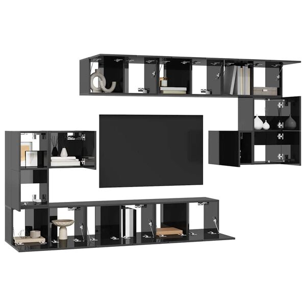 vidaXL 10 Piece TV Cabinet Set High Gloss Grey Engineered Wood