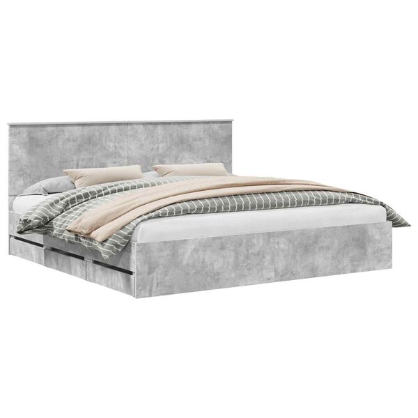 vidaXL Bed Frame with Drawer Concrete Grey 200 x 200 cm Engineer Wood