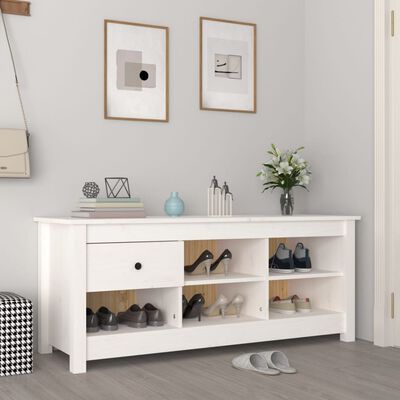 vidaXL Shoe Cabinet White 110x38x45.5 cm Solid Wood Pine